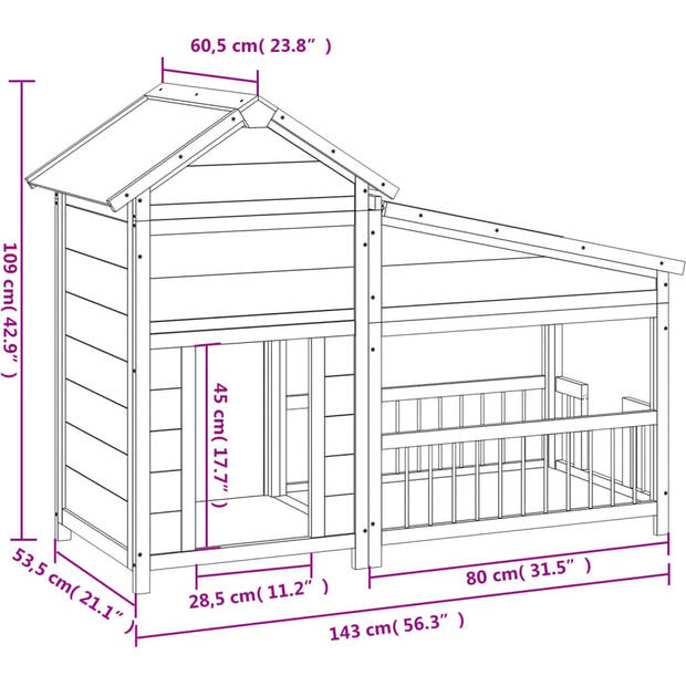 The Living Store Hondenhok - Grenenhout - Grote ingang - Waterbestendig dak - Meerdere toepassingen - Bruin -