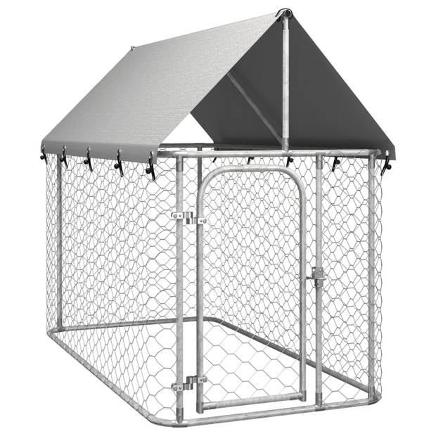 The Living Store Hondenkennel Gegalvaniseerd Staal - 200x100x150 cm - Met Dak en Afsluitbaar Vergrendelingssysteem