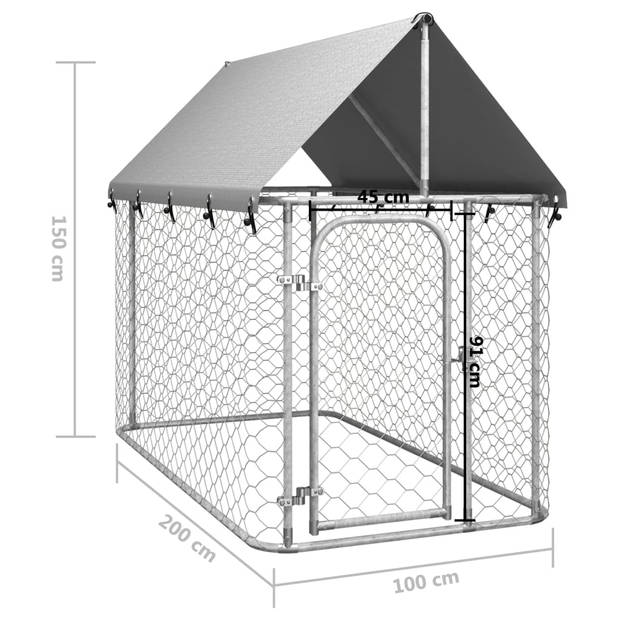 The Living Store Hondenkennel Gegalvaniseerd Staal - 200x100x150 cm - Met Dak en Afsluitbaar Vergrendelingssysteem