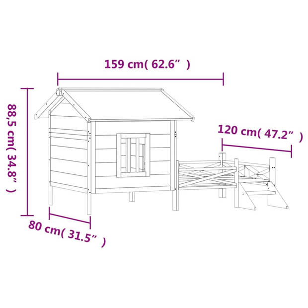 The Living Store Hondenhok Massief Grenenhout - Grijs/Wit/Groen - 159x120x88.5 cm