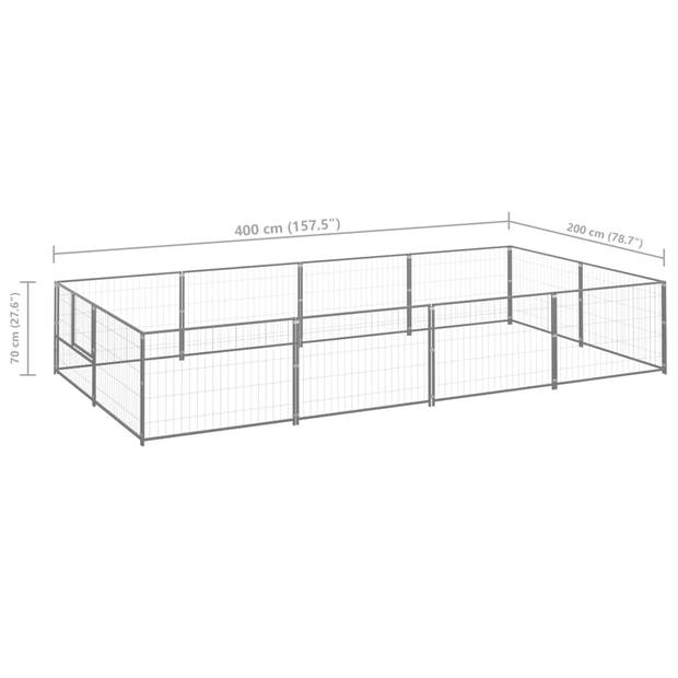 The Living Store Hondenkennel - Zilver - Staal - 400 x 200 x 70 cm (L x B x H) - Afsluitbare deur