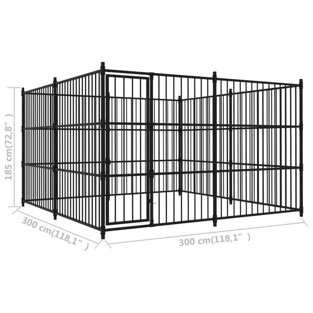 The Living Store Hondenhok - Veiligheid en Comfort - Stalen Hondenkennel 300x300x185 cm - Zwart