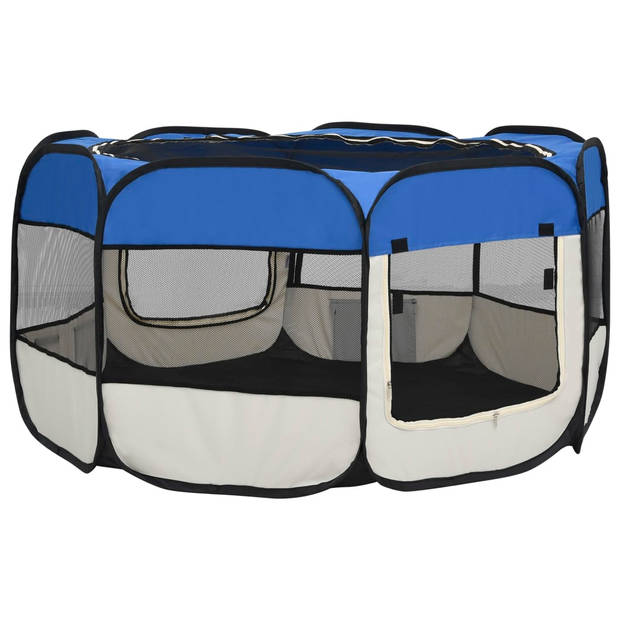 vidaXL Hondenren inklapbaar met draagtas 125x125x61 cm blauw