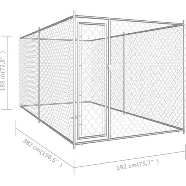 The Living Store Hondenkennel Groot - Gegalvaniseerd Staal - 382 x 192 x 185 cm - Inclusief Vergrendelingssysteem