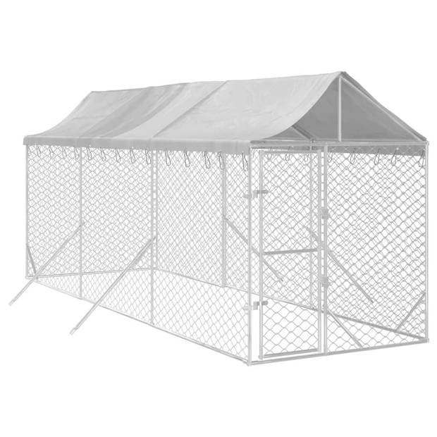 The Living Store Hondenkennel Buiten - 2 x 6 x 2.5 m - Gegalvaniseerd Staal - Polyetheen Dak - Zilver