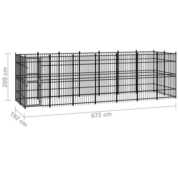 The Living Store Hondenkennel - Stalen stangen - Gepoedercoat staal - 672 x 192 x 200 cm - Met deur - Zwart