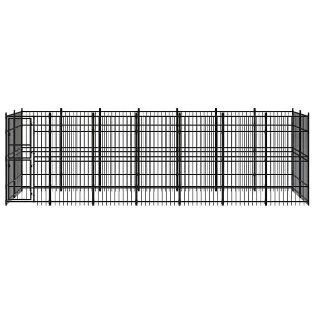 The Living Store Hondenkennel - Stalen stangen - Gepoedercoat staal - 672 x 192 x 200 cm - Met deur - Zwart