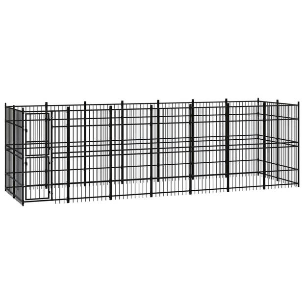 The Living Store Hondenkennel - Stalen stangen - Gepoedercoat staal - 672 x 192 x 200 cm - Met deur - Zwart