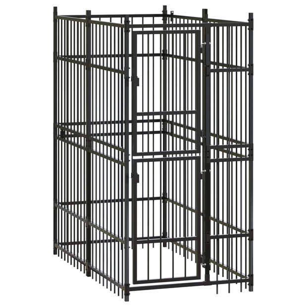 The Living Store Hondenkennel - Stalen Stangen - 96 x 192 x 200 cm - Zwart