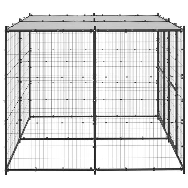 The Living Store Hondenkennel - Zwart/Zilver - 220 x 220 x 180 cm - Met dak en deuren - Draadgaas