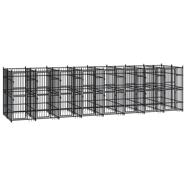 The Living Store Hondenkennel - Stalen stangen - 768 x 192 x 200 cm - Zwart - Met deuren