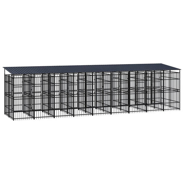 The Living Store Hondenkennel - Stalen stangen - 871 x 200 x 228 cm - zwart