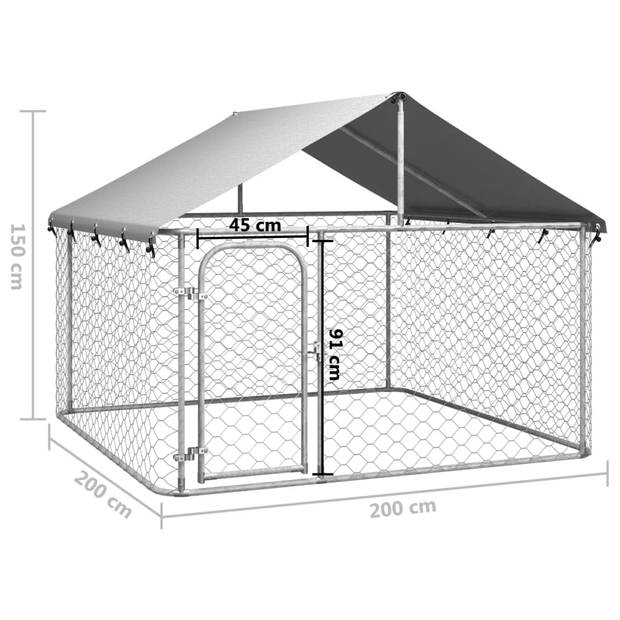 The Living Store Hondenkennel Groot - 200 x 200 x 150 cm - Gegalvaniseerd staal - Polyethyleen dak - Zilver