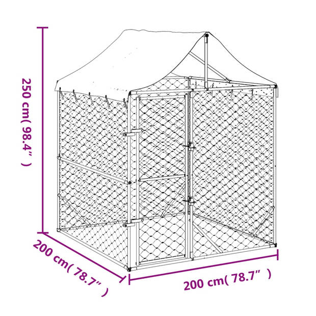 The Living Store Hondenkennel 2x2x2.5m - Gegalvaniseerd staal - Afsluitbare deur