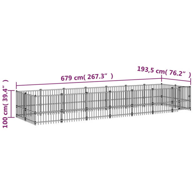 The Living Store Hondenhok Hondenkennel - 679 x 193.5 x 100 cm - Stalen Stangen - Gepoedercoat - Zwart