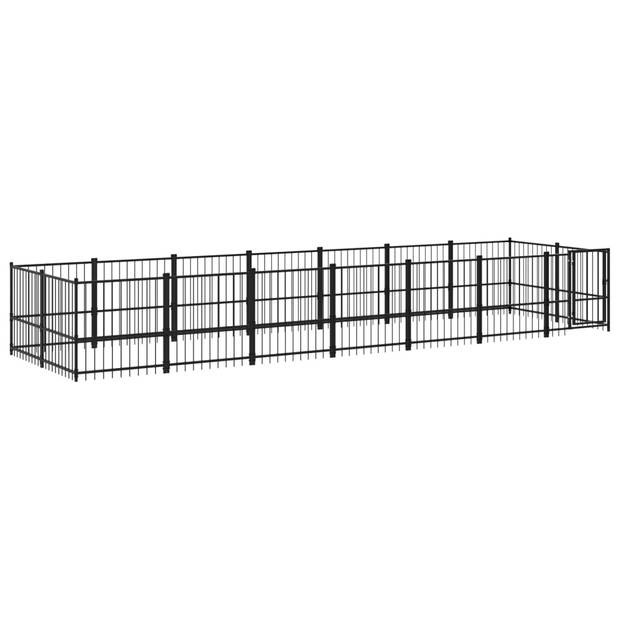 The Living Store Hondenhok Hondenkennel - 679 x 193.5 x 100 cm - Stalen Stangen - Gepoedercoat - Zwart