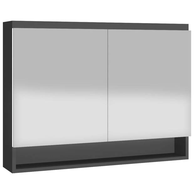 The Living Store Wandspiegelkast - MDF met glas - Antraciet - 80 x 15 x 60 cm - 2 Deuren - 3 Vakken