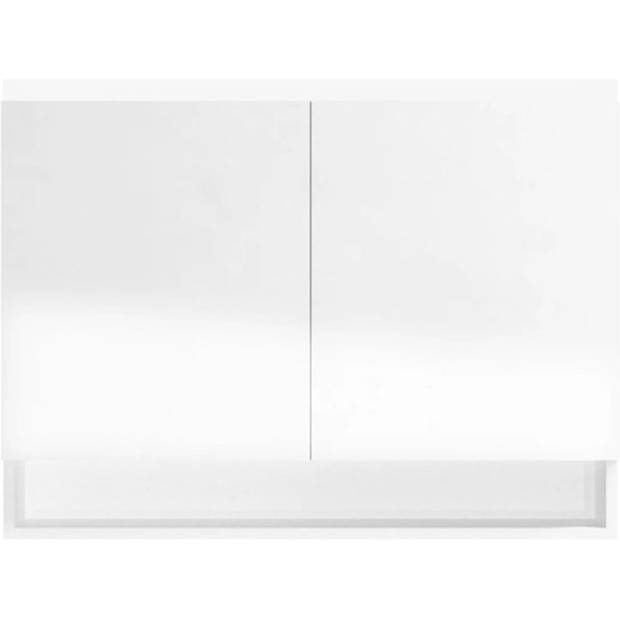 The Living Store Wandspiegelkast - Glanzend wit - 80 x 15 x 60 cm - MDF met melamine-oppervlak en glas