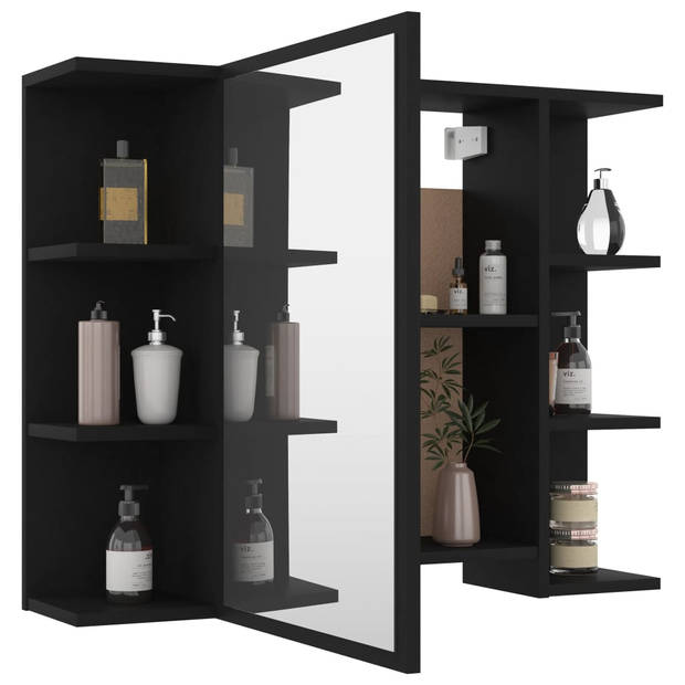 The Living Store wandspiegelkast - zwart - 80 x 20.5 x 64 cm - spaanplaat en acryl