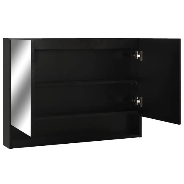 The Living Store LED-wandspiegelkast - 80 x 15 x 60 cm - zwart en zilver - MDF met melamine-oppervlak en glas