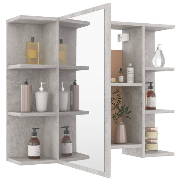 The Living Store Spiegelkast Betongrijs - Wandspiegelkast - 80 x 20.5 x 64 cm - 1 deur - 8 vakken