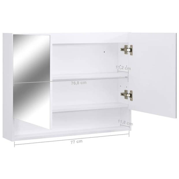 The Living Store wandspiegelkast - 80 x 15 x 60 cm - wit en zilver - LED-verlichting - MDF-materiaal - opbergruimte