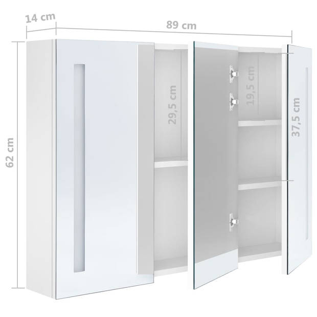 The Living Store Wandspiegelkast - MDF met melamine-afwerking - 89 x 14 x 62 cm - LED-verlichting - Glanzend wit