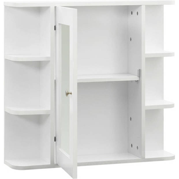 The Living Store Wandspiegelkast - badkamer - 66 x 17 x 63 cm - wit/zilver - glas en MDF