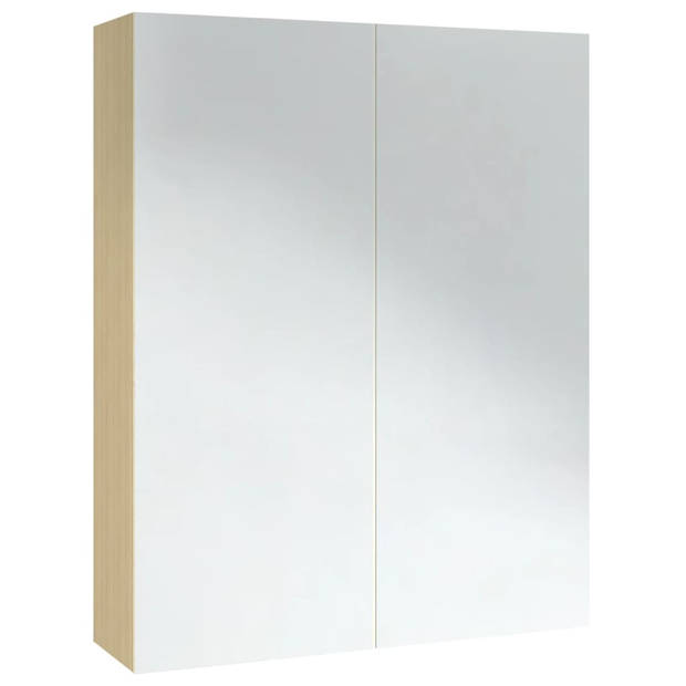 The Living Store wandspiegelkast - MDF met melamine-oppervlak en glas - 60 x 15 x 75 cm - wit en eiken