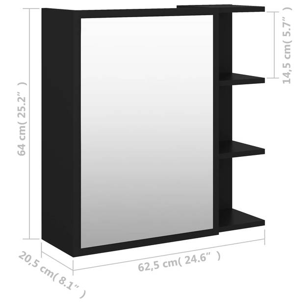 The Living Store Wandspiegelkast - Zwart - 62.5 x 20.5 x 64 cm - Spaanplaat en acryl