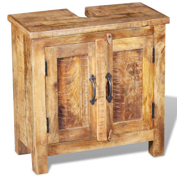 The Living Store Badkamerset - vintage hout - wastafelkast 60cm - spiegel 45x55cm - massief mangohout