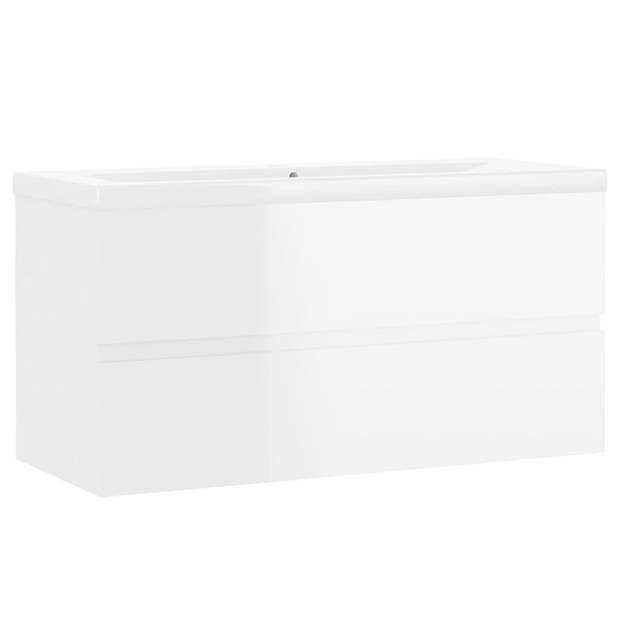 The Living Store Wastafelkast - hoogglans wit - 90 x 38.5 x 45 cm - met opbergruimte en 1 lade