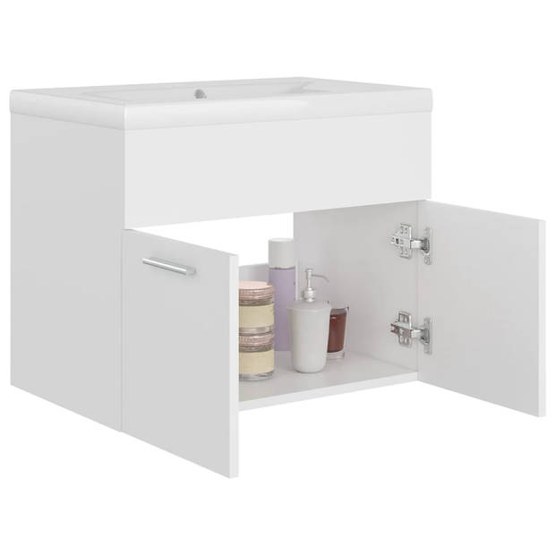 The Living Store Wastafelkast - wit - spaanplaat - 60 x 38.5 x 46 cm - Keramieken inbouwwastafel 61 x 39.5 x 18.5 cm