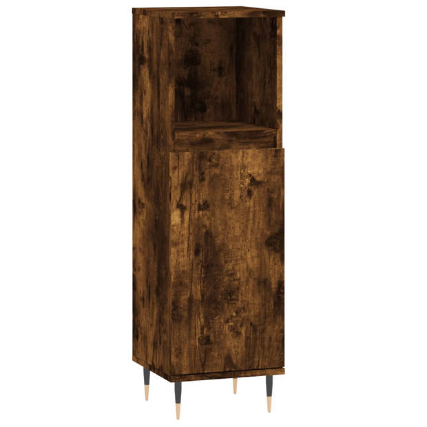 The Living Store Badkamermeubelset - Gerookt eiken - Hoog- 30x30x190 cm - Laag- 30x30x100 cm - Wastafelkast- 65x33x60