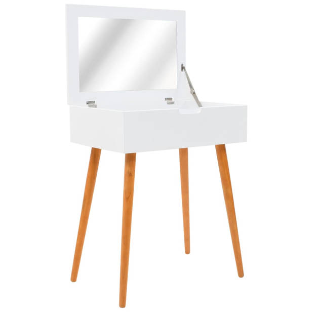 The Living Store Kaptafel - MDF en glazen spiegel - Met opbergruimte - Wit/bruin - 60 x 40 x 75 cm