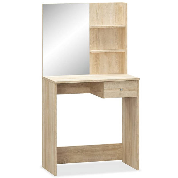 The Living Store Kaptafel Eiken - 75 x 40 x 141 cm - Spiegel - Lade en Schappen