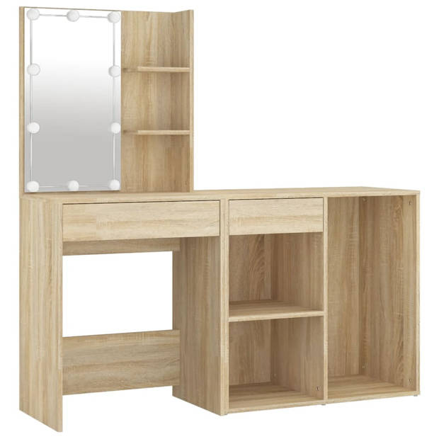 The Living Store LED Kaptafel Sonoma Eiken - 60x40x140 cm - Inclusief Kast