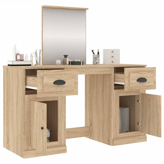 The Living Store Kaptafel Sonoma Eiken - Make-uptafel met spiegel - 130 x 50 x 132.5 cm