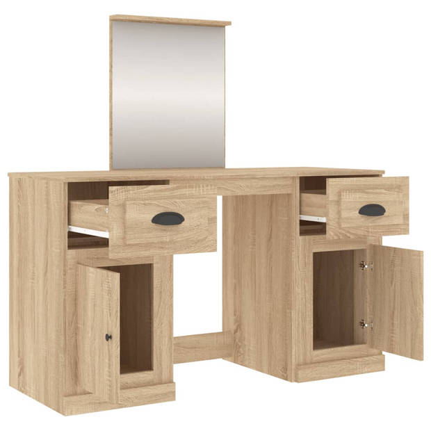 The Living Store Kaptafel Sonoma Eiken - Make-uptafel met spiegel - 130 x 50 x 132.5 cm