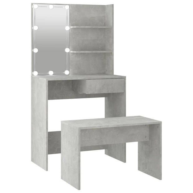 The Living Store Kaptafelset Classic - Betongrijs - H74.5xB40xH141 cm + Kruk (70x35x45 cm)