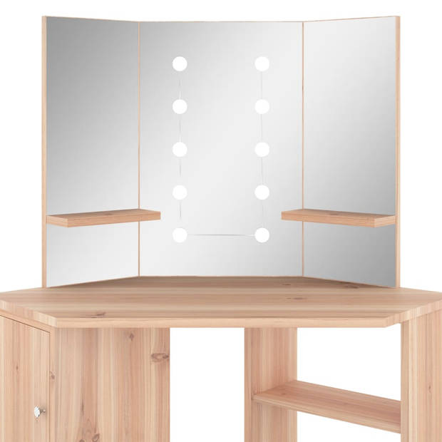 The Living Store Kaptafel Eiken - Hoogwaardig MDF - 111 x 54 x 141.5 cm - Met Spiegels en LED-verlichting
