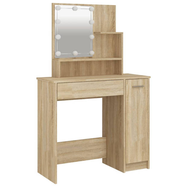 The Living Store Kaptafelset - Sonoma Eiken - Bewerkt hout - 86.5 x 35 x 136 cm (B x D x H) - LED-verlichting