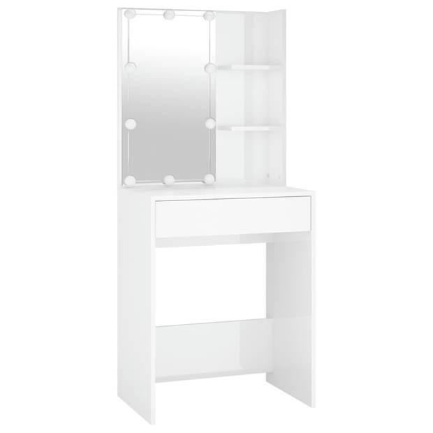 The Living Store LED-kaptafel met kastjes - 60x40x140 cm - Hoogglans wit