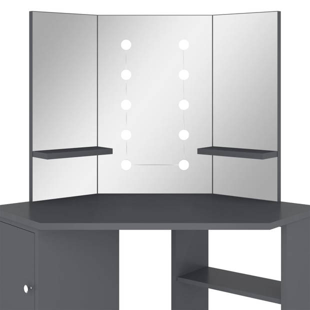 vidaXL Hoekkaptafel met LED 111x54x141,5 cm grijs