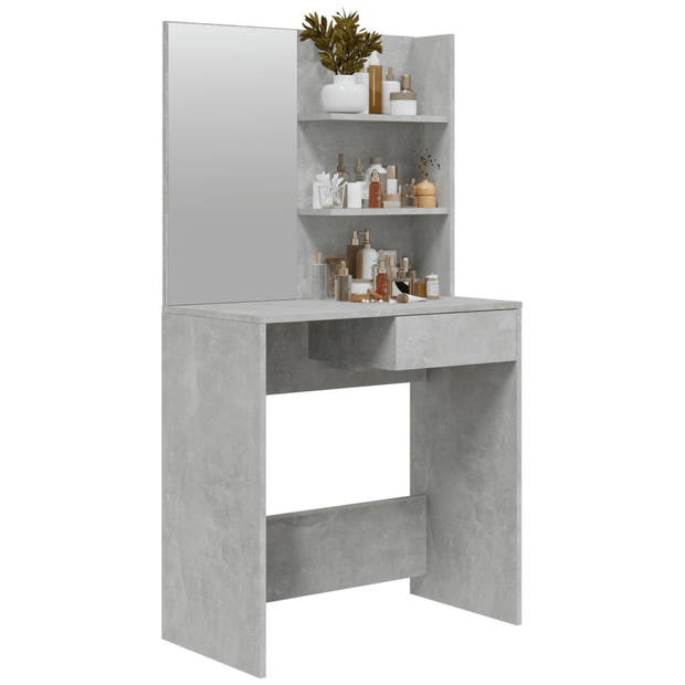 The Living Store Kaptafel Betongrijs - Hout - 74.5 x 40 x 141 cm - Met make-up spiegel en opbergruimte