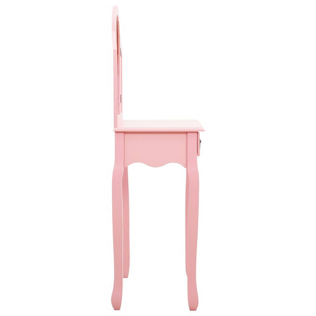 The Living Store Kaptafel Luxe Roze - 65 x 36 x 128 cm - Dikke voering - Ovale spiegel