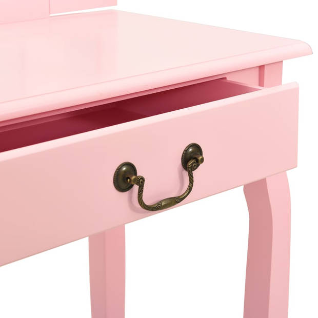 The Living Store Kaptafel Luxe Roze - 65 x 36 x 128 cm - Dikke voering - Ovale spiegel