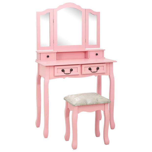 The Living Store Kaptafelset - Roze - 80 x 69 x 141 cm - Paulowniahout