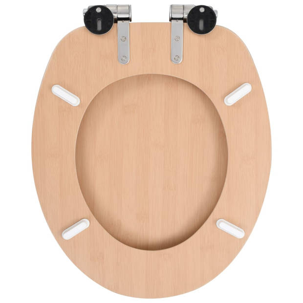 The Living Store Toiletbril - Bamboeontwerp - Soft-Close - MDF - Chroom-zinklegering - 42.5 x 35.8 cm - 43.7 x 37.8 cm