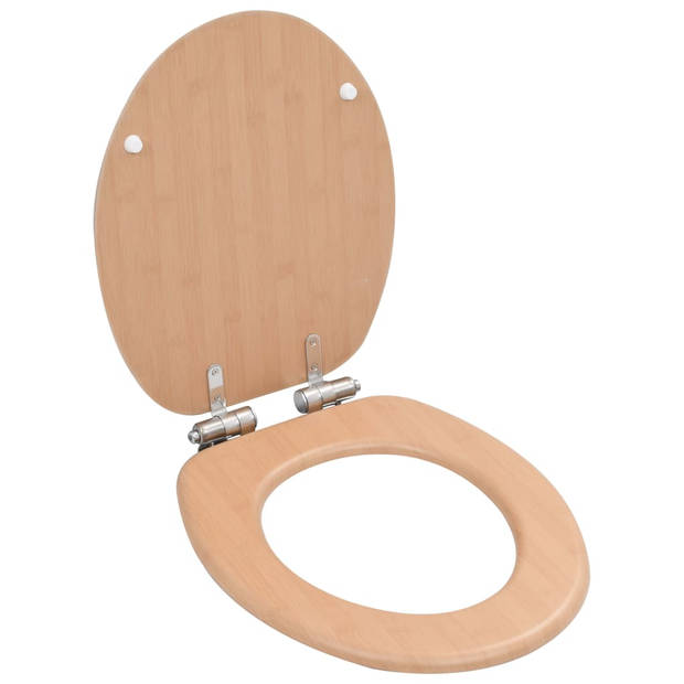 The Living Store Toiletbril - Bamboeontwerp - Soft-Close - MDF - Chroom-zinklegering - 42.5 x 35.8 cm - 43.7 x 37.8 cm